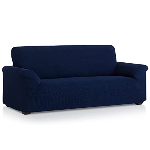 Maxibezüge – Multielastischer Sofabezug Belfast 3-Sitzer, Blau, anpassbar an verschiedene Formen und Stilen, sieht aus wie ein gepolstertes Sofa von MAXIFUNDAS FUNDAS DE SOFA & CHAISE LONGUE