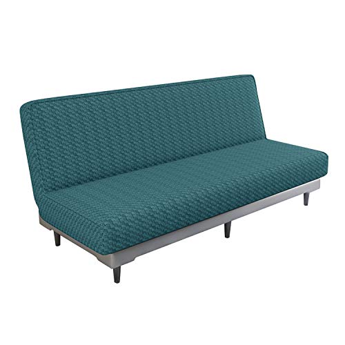 MAXIJIN 3-Sitzer-Stretch-Sofabezug ohne Armlehnen, Verstellbarer, klappbarer Sofabettbezug, universell Abnehmbarer Futonbezug für Wohnzimmer (Pfauenblau) von MAXIJIN