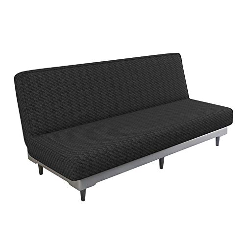 MAXIJIN 3-Sitzer-Stretch-Sofabezug ohne Armlehnen, Verstellbarer, klappbarer Sofabettbezug, universell Abnehmbarer Futonbezug für Wohnzimmer (Schwarz) von MAXIJIN