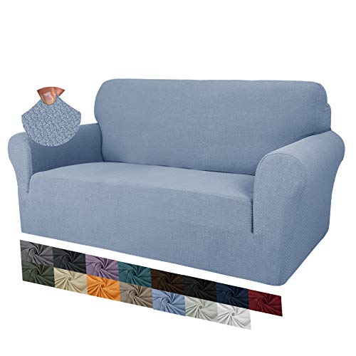 MAXIJIN Creative Jacquard Couchbezüge für 2-Sitzer, Super Stretch rutschfeste Liebessitz Sofabezug für Hunde Haustierfreundliche elastische Protector Loveseat Schonbezüge (2 Sitzer, Hellblau) von MAXIJIN