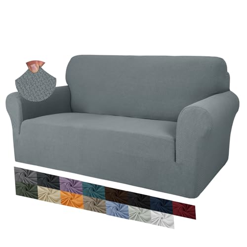 MAXIJIN Creative Jacquard Couchbezüge für 2-Sitzer, Super Stretch rutschfeste Liebessitz Sofabezug für Hunde Haustierfreundliche elastische Protector Loveseat Schonbezüge (2 Sitzer, Hellgrau) von MAXIJIN