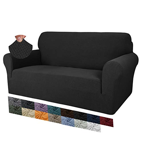 MAXIJIN Creative Jacquard Couchbezüge für 2-Sitzer, Super Stretch rutschfeste Liebessitz Sofabezug für Hunde Haustierfreundliche elastische Protector Loveseat Schonbezüge (2 Sitzer, Schwarz) von MAXIJIN