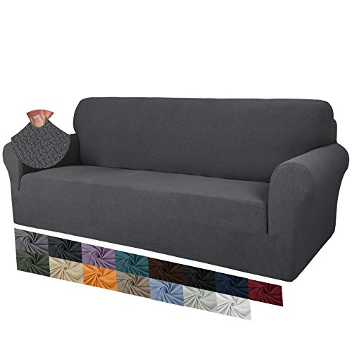 MAXIJIN Creative Jacquard Couchbezüge für 3-Sitzer, Super Stretch rutschfeste Sofabezug für Hunde Haustierfreundliche 1-teilige elastische Möbelschutz-Sofabezüge (3 Sitzer, Dunkelgrau) von MAXIJIN