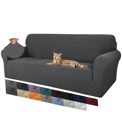 MAXIJIN Creative Jacquard Couchbezüge für 3-Sitzer, Super Stretch rutschfeste Sofabezug für Hunde Haustierfreundliche 1-teilige elastische Möbelschutz-Sofabezüge (3 Sitzer, Dunkelgrau) von MAXIJIN