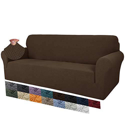 MAXIJIN Creative Jacquard Couchbezüge für 3-Sitzer, Super Stretch rutschfeste Sofabezug für Hunde Haustierfreundliche 1-teilige elastische Möbelschutz-Sofabezüge (3 Sitzer, Dunkler Kaffee) von MAXIJIN