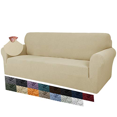 MAXIJIN Creative Jacquard Couchbezüge für 3-Sitzer, Super Stretch rutschfeste Sofabezug für Hunde Haustierfreundliche 1-teilige elastische Möbelschutz-Sofabezüge (3 Sitzer, Hell Beige) von MAXIJIN