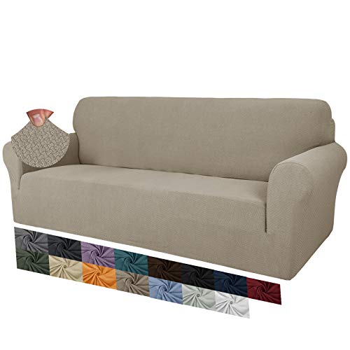 MAXIJIN Creative Jacquard Couchbezüge für 3-Sitzer, Super Stretch rutschfeste Sofabezug für Hunde Haustierfreundliche 1-teilige elastische Möbelschutz-Sofabezüge (3 Sitzer, Khaki) von MAXIJIN