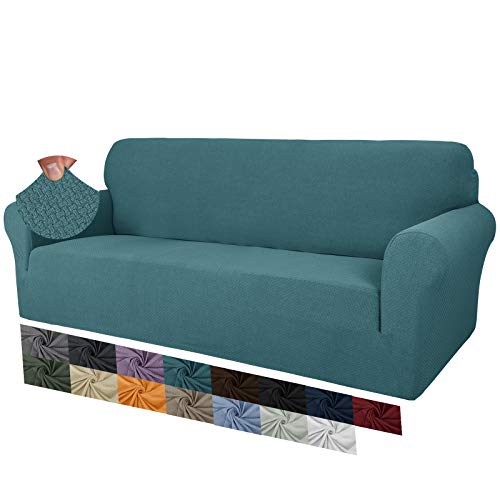 MAXIJIN Creative Jacquard Couchbezüge für 3-Sitzer, Super Stretch rutschfeste Sofabezug für Hunde Haustierfreundliche 1-teilige elastische Möbelschutz-Sofabezüge (3 Sitzer, Pfauenblau) von MAXIJIN