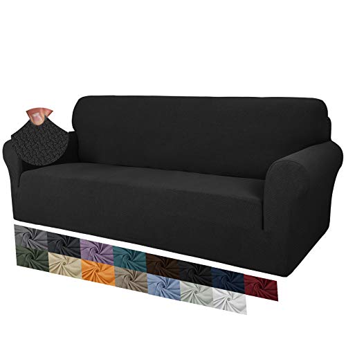 MAXIJIN Creative Jacquard Couchbezüge für 3-Sitzer, Super Stretch rutschfeste Sofabezug für Hunde Haustierfreundliche 1-teilige elastische Möbelschutz-Sofabezüge (3 Sitzer, Schwarz) von MAXIJIN