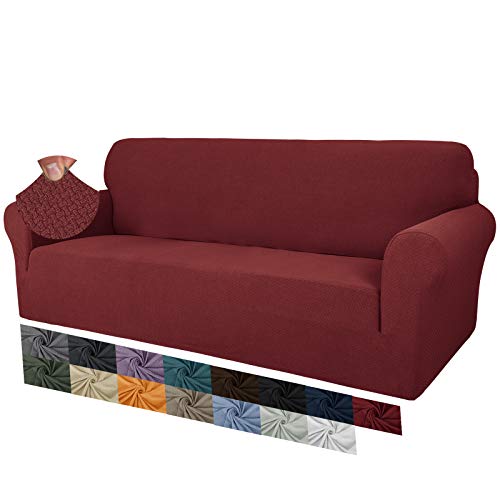 MAXIJIN Creative Jacquard Couchbezüge für 3-Sitzer, Super Stretch rutschfeste Sofabezug für Hunde Haustierfreundliche 1-teilige elastische Möbelschutz-Sofabezüge (3 Sitzer, Weinrot) von MAXIJIN