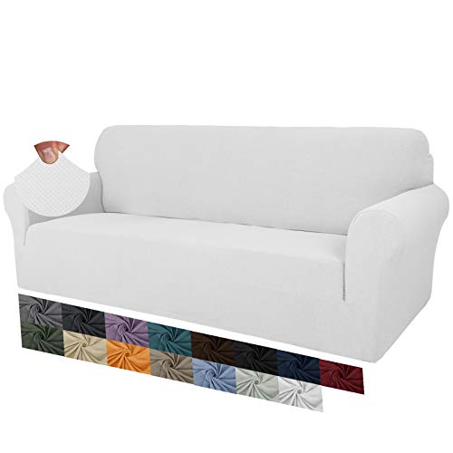 MAXIJIN Creative Jacquard Couchbezüge für 3-Sitzer, Super Stretch rutschfeste Sofabezug für Hunde Haustierfreundliche 1-teilige elastische Möbelschutz-Sofabezüge (3 Sitzer, Weiß) von MAXIJIN