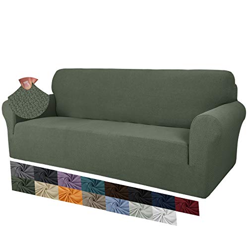 MAXIJIN Creative Jacquard Extra große Couchbezüge für 3- oder 4-Sitzer, super Dehnbare rutschfeste Sofabezug für Hunde Haustierfreundlicher Sofabezug Slipcover Möbelschutz (4 Sitzer, Armeegrün) von MAXIJIN