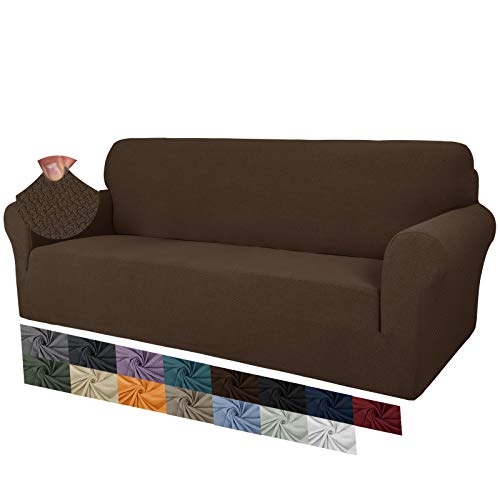 MAXIJIN Creative Jacquard Extra große Couchbezüge für 3- oder 4-Sitzer, super Dehnbare rutschfeste Sofabezug für Hunde Haustierfreundlicher Sofabezug Slipcover Möbelschutz (4 Sitzer, Dunkler Kaffee) von MAXIJIN