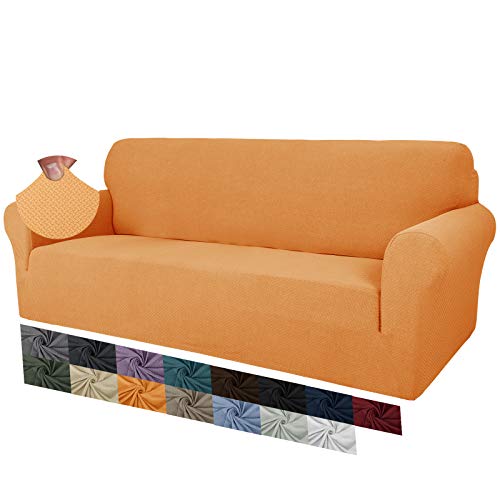 MAXIJIN Creative Jacquard Extra große Couchbezüge für 3- oder 4-Sitzer, super Dehnbare rutschfeste Sofabezug für Hunde Haustierfreundlicher Sofabezug Slipcover Möbelschutz (4 Sitzer, Orange) von MAXIJIN