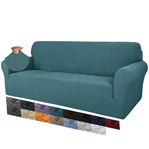 MAXIJIN Creative Jacquard Extra große Couchbezüge für 3- oder 4-Sitzer, super Dehnbare rutschfeste Sofabezug für Hunde Haustierfreundlicher Sofabezug Slipcover Möbelschutz (4 Sitzer, Pfauenblau) von MAXIJIN