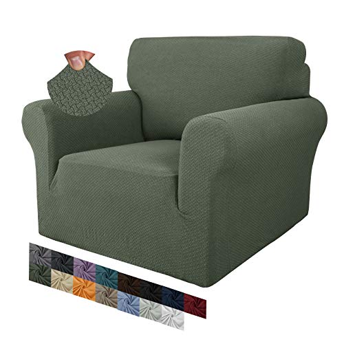 MAXIJIN Creative Jacquard Stuhlbezüge für das Wohnzimmer, Rutschfester Super-Stretch-Stuhlbezug mit Armen Hunde Haustierfreundlicher 1-teiliger elastischer Sofa-Couchschutz (1 Sitzer, Armeegrün) von MAXIJIN