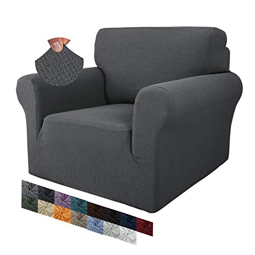 MAXIJIN Creative Jacquard Stuhlbezüge für das Wohnzimmer, Rutschfester Super-Stretch-Stuhlbezug mit Armen Hunde Haustierfreundlicher 1-teiliger elastischer Sofa-Couchschutz (1 Sitzer, Dunkelgrau) von MAXIJIN