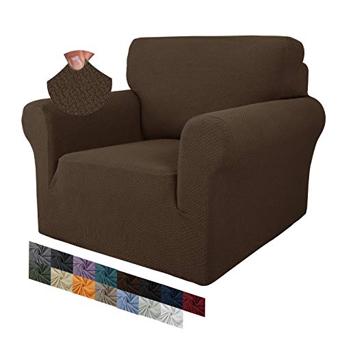 MAXIJIN Creative Jacquard Stuhlbezüge für das Wohnzimmer, Rutschfester Super-Stretch-Stuhlbezug mit Armen Hunde Haustierfreundlicher 1-teiliger elastischer Sofa-Couchschutz (1 Sitzer, Dunkler Kaffee) von MAXIJIN
