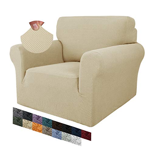 MAXIJIN Creative Jacquard Stuhlbezüge für das Wohnzimmer, Rutschfester Super-Stretch-Stuhlbezug mit Armen Hunde Haustierfreundlicher 1-teiliger elastischer Sofa-Couchschutz (1 Sitzer, Hell Beige) von MAXIJIN