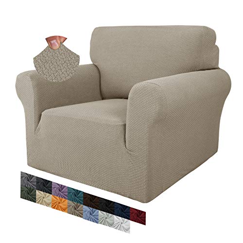MAXIJIN Creative Jacquard Stuhlbezüge für das Wohnzimmer, Rutschfester Super-Stretch-Stuhlbezug mit Armen Hunde Haustierfreundlicher 1-teiliger elastischer Sofa-Couchschutz (1 Sitzer, Khaki) von MAXIJIN