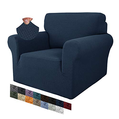 MAXIJIN Creative Jacquard Stuhlbezüge für das Wohnzimmer, Rutschfester Super-Stretch-Stuhlbezug mit Armen Hunde Haustierfreundlicher 1-teiliger elastischer Sofa-Couchschutz (1 Sitzer, Navy Blau) von MAXIJIN