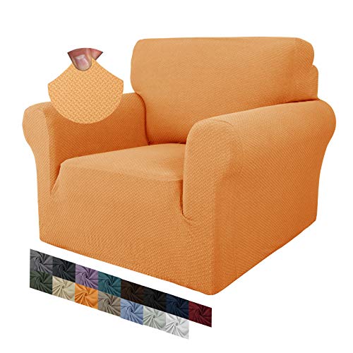 MAXIJIN Creative Jacquard Stuhlbezüge für das Wohnzimmer, Rutschfester Super-Stretch-Stuhlbezug mit Armen Hunde Haustierfreundlicher 1-teiliger elastischer Sofa-Couchschutz (1 Sitzer, Orange) von MAXIJIN