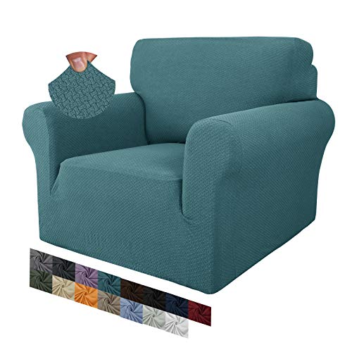 MAXIJIN Creative Jacquard Stuhlbezüge für das Wohnzimmer, Rutschfester Super-Stretch-Stuhlbezug mit Armen Hunde Haustierfreundlicher 1-teiliger elastischer Sofa-Couchschutz (1 Sitzer, Pfauenblau) von MAXIJIN