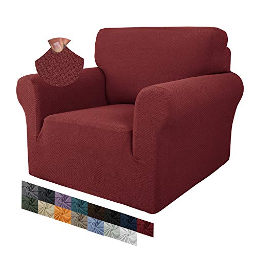 MAXIJIN Creative Jacquard Stuhlbezüge für das Wohnzimmer, Rutschfester Super-Stretch-Stuhlbezug mit Armen Hunde Haustierfreundlicher 1-teiliger elastischer Sofa-Couchschutz (1 Sitzer, Weinrot) von MAXIJIN