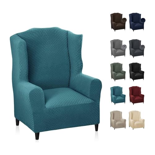MAXIJIN Elastischer Sesselbezug mit Ohren 1 Stück Jacquard Sofaschutz Kopfstütze Sofabezug Sessel mit breiter Rückenlehne (Pfauenblau) von MAXIJIN