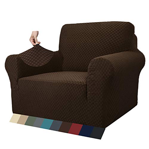 MAXIJIN Jacquard Sessel Wohnzimmer Sesselbezug Stretch für Wohnzimmer rutschfest Stuhlbezug Sofabezug 1 Sitzer für Hunde Haustiere mit Anti-Rutsch-Schäume (1 Sitzer, Dunkler Kaffee) von MAXIJIN