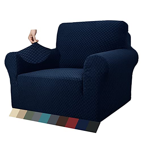 MAXIJIN Jacquard Sessel Wohnzimmer Sesselbezug Stretch für Wohnzimmer rutschfest Stuhlbezug Sofabezug 1 Sitzer für Hunde Haustiere mit Anti-Rutsch-Schäume (1 Sitzer, Navy Blau) von MAXIJIN