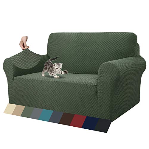 MAXIJIN Jacquard Sofabezug 2 Sitzer Couchbezug Stretch Sofahusse für Wohnzimmer Sofa-bezug für Hunde Haustiere Schonbezug Sofa mit Anti-Rutsch-Schäume (2 Sitzer, Armeegrün) von MAXIJIN