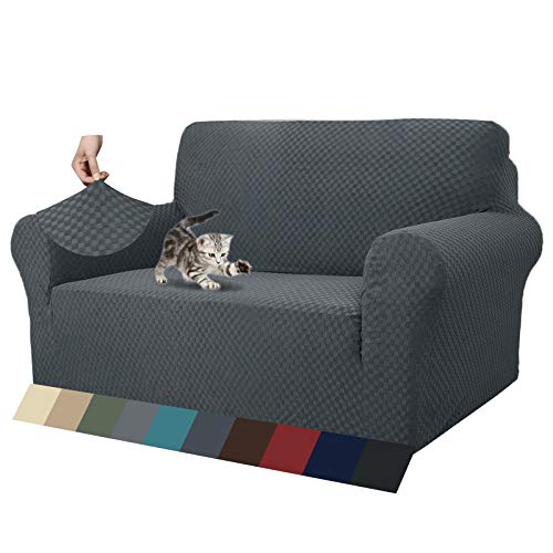 MAXIJIN Jacquard Sofabezug 2 Sitzer Couchbezug Stretch Sofahusse für Wohnzimmer Sofa-bezug für Hunde Haustiere Schonbezug Sofa mit Anti-Rutsch-Schäume (2 Sitzer, Dunkelgrau) von MAXIJIN