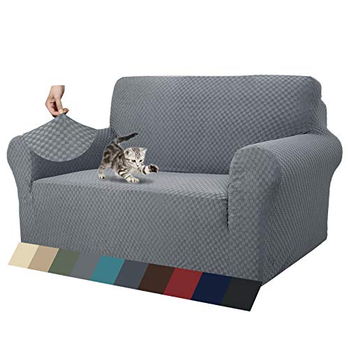 MAXIJIN Jacquard Sofabezug 2 Sitzer Couchbezug Stretch Sofahusse für Wohnzimmer Sofa-bezug für Hunde Haustiere Schonbezug Sofa mit Anti-Rutsch-Schäume (2 Sitzer, Hellgrau) von MAXIJIN