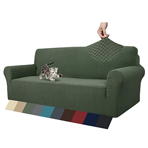 MAXIJIN Jacquard Sofabezug 3 Sitzer 1 Stück Couch Bezug rutschfest Schonbezug Sofa für Wohnzimmer Stretch-bezüge für Hunde Haustiere mit Anti-Rutsch-Schäume (3 Sitzer, Armeegrün) von MAXIJIN