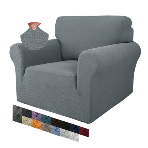 MAXIJIN Creative Jacquard Stuhlbezüge für das Wohnzimmer, Rutschfester Super-Stretch-Stuhlbezug mit Armen Hunde Haustierfreundlicher 1-teiliger elastischer Sofa-Couchschutz (1 Sitzer, Hellgrau) von MAXIJIN