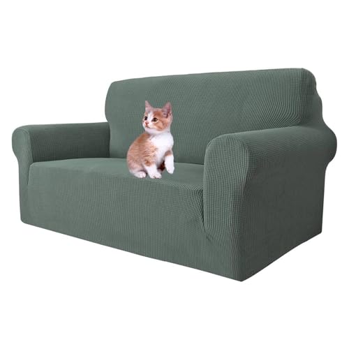 MAXIJIN Super Stretch Couch Bezug für 2-Sitzer Couch, 1-teilige Universal Love Sitzbezüge Jacquard Spandex Sofa Protector Hunde Haustierfreundliche Loveseat Schonbezug (2 Sitzer, Erbsengrün) von MAXIJIN
