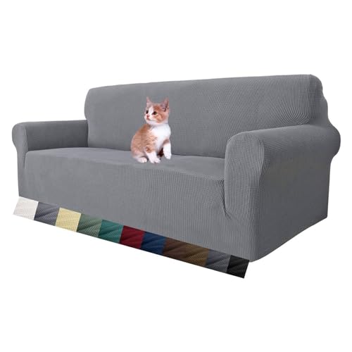 MAXIJIN Super Stretch Couch Bezug für 3-Sitzer Couch, 1-teilige Universal-Sofabezüge Wohnzimmer Jacquard Spandex Möbelschutz Hunde Haustierfreundliche Couch Schonbezug (3 Sitzer, Hellgrau) von MAXIJIN