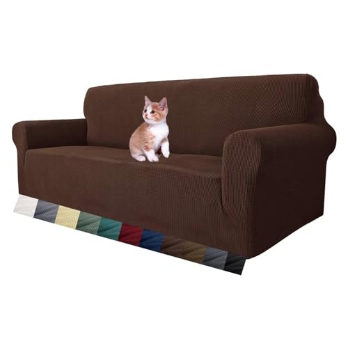MAXIJIN Super Stretch Couch Bezug für 3-Sitzer Couch, 1-teilige Universal-Sofabezüge Wohnzimmer Jacquard Spandex Möbelschutz Hunde Haustierfreundliche Couch Schonbezug (3 Sitzer, Kaffee) von MAXIJIN