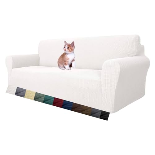 MAXIJIN Super Stretch Couch Bezug für 3-Sitzer Couch, 1-teilige Universal-Sofabezüge Wohnzimmer Jacquard Spandex Möbelschutz Hunde Haustierfreundliche Couch Schonbezug (3 Sitzer, Weiß) von MAXIJIN
