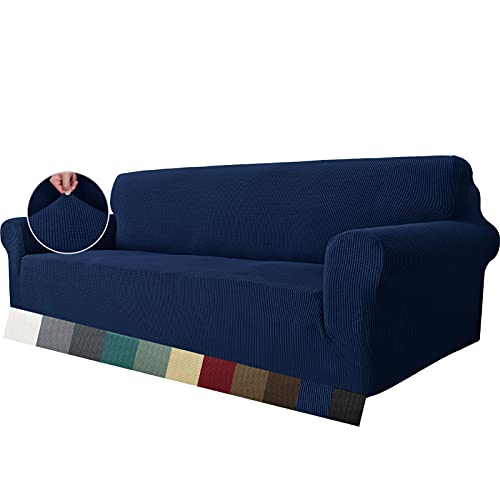 MAXIJIN Super Stretch Couch Bezug für 4-Sitzer Couch, extra große universelle Sofabezüge Jacquard Spandex Pet Dog Möbel Protector Fitted Couch Schonbezug (4 Sitzer, Navy Blau) von MAXIJIN