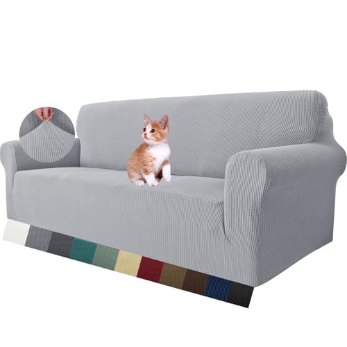 MAXIJIN Super Stretch Couchbezug für 3 Sitzer Couch, 1 Stück Universal Sofabezüge Wohnzimmer Jacquard Spandex Möbelschutz Hunde Haustier freundlich Spannbetttuch (3 Sitzer, Silbergrau) von MAXIJIN