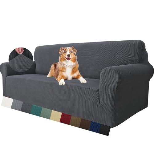 MAXIJIN Super Stretch Sofabezug für 3-Sitzer, universell, Jacquard-Stoff, Spandex, Schutz für Haustiere, ideal für Hunde (3-Sitzer, grau) von MAXIJIN