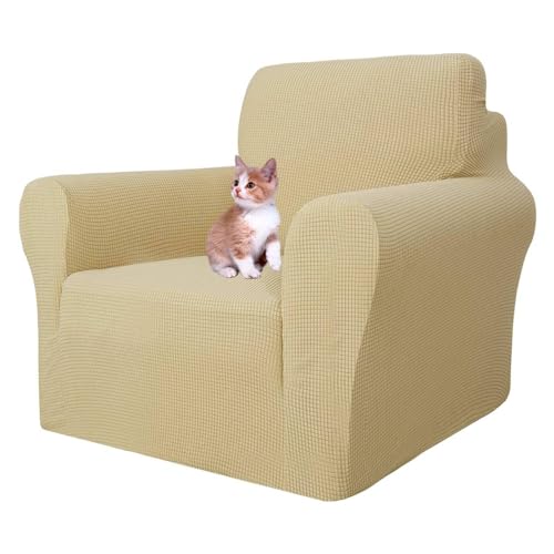MAXIJIN Super Stretch Stuhlbezüge für Wohnzimmer, 1-teiliger Universal Stuhlbezug mit Armlehnen Jacquard Spandex Stuhlschutz Hunde Haustierfreundliche Sofa Couch Sesselbezug (1 Sitzer, Beige) von MAXIJIN