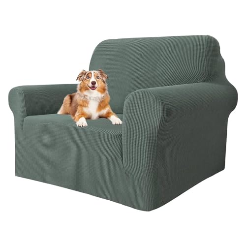 MAXIJIN Super Stretch Stuhlbezüge für Wohnzimmer, 1-teiliger Universal Stuhlbezug mit Armlehnen Jacquard Spandex Stuhlschutz Hunde Haustierfreundliche Sofa Couch Sesselbezug (1 Sitzer, Erbsengrün) von MAXIJIN