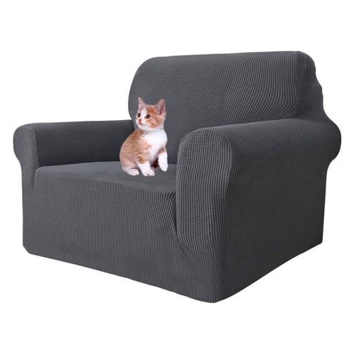 MAXIJIN Super Stretch Stuhlbezüge für Wohnzimmer, 1-teiliger Universal Stuhlbezug mit Armlehnen Jacquard Spandex Stuhlschutz Hunde Haustierfreundliche Sofa Couch Sesselbezug (1 Sitzer, Grau) von MAXIJIN