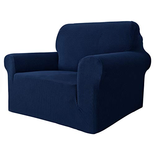 MAXIJIN Super Stretch Stuhlbezüge für Wohnzimmer, 1-teiliger Universal Stuhlbezug mit Armlehnen Jacquard Spandex Stuhlschutz Hunde Haustierfreundliche Sofa Couch Sesselbezug (1 Sitzer, Navy Blau) von MAXIJIN