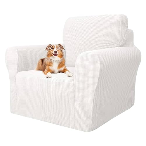 MAXIJIN Super Stretch Stuhlbezüge für Wohnzimmer, 1-teiliger Universal Stuhlbezug mit Armlehnen Jacquard Spandex Stuhlschutz Hunde Haustierfreundliche Sofa Couch Sesselbezug (1 Sitzer, Weiß) von MAXIJIN