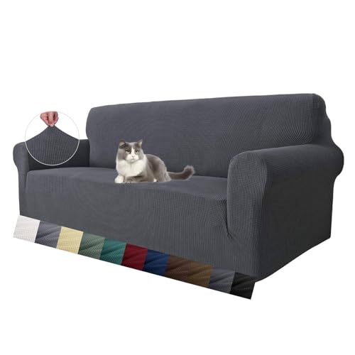 MAXIJIN Super Stretch Couch Bezug für 3-Sitzer Couch, 1-teilige Universal-Sofabezüge Wohnzimmer Jacquard Spandex Möbelschutz Hunde Haustierfreundliche Couch Schonbezug (3 Sitzer, Grau) von MAXIJIN