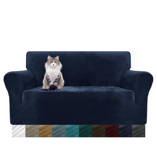 MAXIJIN Thick Velvet Sofabezüge 2-Sitzer Super Stretch rutschfeste Loveseat Bezüge für Wohnzimmer Hunde Pet Plüsch Love Seat Couch Schonbezüge Elastic Furniture Protector (2 Sitzer, Navy Blau) von MAXIJIN